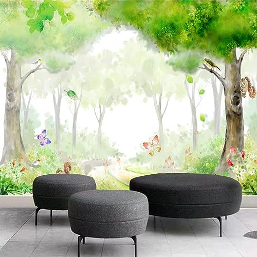 Papier Peint Papillons Forêt Verte Papier Peint Panoramique Papier Peint Intissé pour Salon Chambre Couloir Tapisserie Murales Papier Peint 3d Papier Peint Décoratif Murale 300x240cm