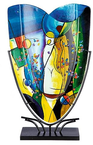 GILDE GLAS art Deko Vase aus Glas auf Metallfuß - Deko Wohnzimmer - Geschenke für Frauen Geburtstag Weihnachten - Mehrfarbig Höhe 58 cm