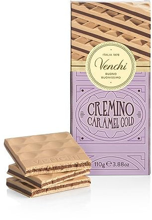Venchi - Tablette Cremino Gold Caramel au Chocolat Blanc, Chocolat Noir et Pâte d’Amande, 110 g, Sans Gluten, Sans Colorants ni Conservateurs