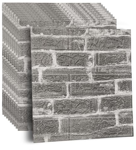 Waterproof 3D Self-Adhesive Tile Stickers with Brick Effect,10 Sheets Peel and Stick Wall Tiles for Bathroom Backsplash, Living Room - Easy Installation, Decorative Wall Stickers (Grey)