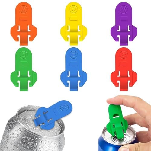 GROVL Manual Easy Can Opener 6Pcs Soda Beer Can Opener Beverage Can Cover Protector Top Ring Opener Tool Drink Shield for Pop, Beer Coke or Soda Can Covers for Drinks Cans Safe Ring Pull Can Opener