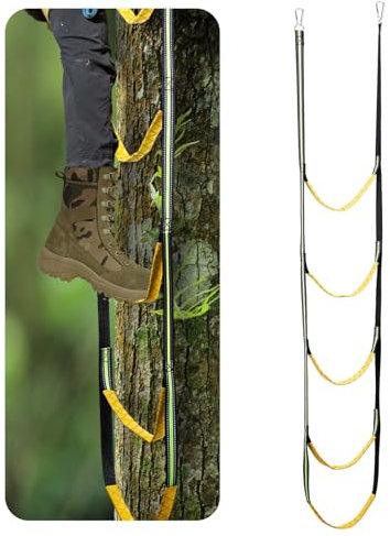 NQEUEPN Ayudante de Escalada de Caza de 5 Pasos, Escalera de Cuerda para Escalar Árboles de Caza Portátil y Liviana para Seguridad en la Caza Escalada en Roca al Aire Libre Espeleología Barranquismo