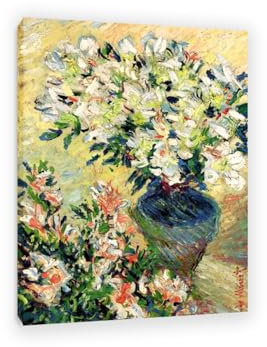 MOBYAT berühmter alter impressionistischer Künstler,„Weiße Azaleen im Topf“, Wandkunstdruck für Wohnzimmer, Leinwanddruck, Heimdekoration,Bereit zum Aufhängen 70x100cm(28x33in) internal frame