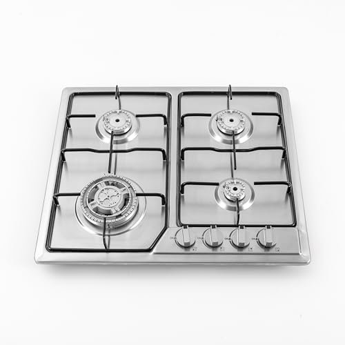 Piano Cottura a Gas 4 Fuochi|, 58x50cm Acciaio Inox Fornelli a Gas a 4 Fuochi, Piano Cucina con Dispositivo Di Sicurezza Automatico, per GPL Gas Naturale