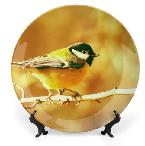 Tit Great Tit Bird Eyes Decorative Plate for Wall Home Wobble-Plate with Display Stand Table Decor Ornament Ceramic Dinner Plate Dessert Dish Holiday Home Decoration 6