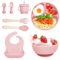 Bizcasa Vajilla Bebe Silicona, 8 Piezas Vajilla de Silicona para Bebés Antideslizante, Con Plato Cuenco Babero Taza, Vajilla de aprendizaje para comer destete, Sin BPA (Rosa claro)