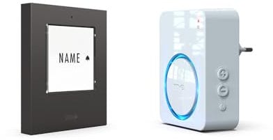 m-e Funkklingel BELL-521 AC Anthrazit mit Sender und Empfänger für 1-Familienhaus, Erweiterbare kabellose Türklingel mit 500 Meter Reichweite, Türglocke für Steckdose, Türklingel Funk