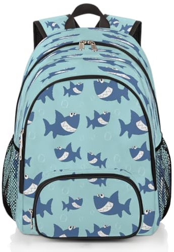 TropicalLife Lustiger Hai-Rucksack, Mehrzweck-Rucksack für Kinder, Mädchen, Jungen, Herren, Damen, 18,4 l, niedlicher Hai-Rucksack, Schultasche, Büchertasche, lässiger Laptop-Tagesrucksack, farbig,