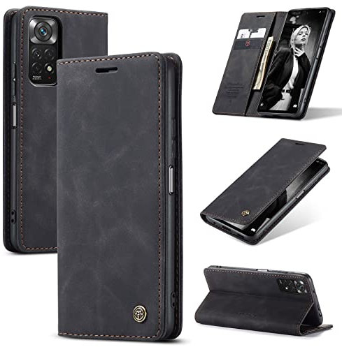 owlhold Cover per Xiaomi Redmi Note 11 4G/11s/12s 4G, custodia in pelle PU premium slot per carte con funzione di supporto a portafoglio per Redmi Note 11 4G/11s/12s 4G - Nero
