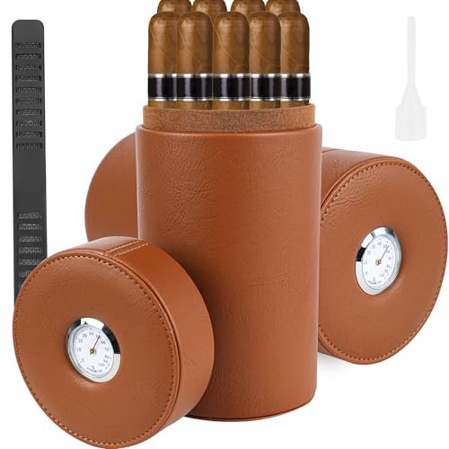 für 5-30 Zigarren, Zigarren Humidor Zedernholz gefüttert Humidor Reise Zigarrenetui mit Außen Hygrometer, gefüttert tragbare Leder Zigarren Humidor mit Befeuchtung Streifen, Zigarren Zubehör Set