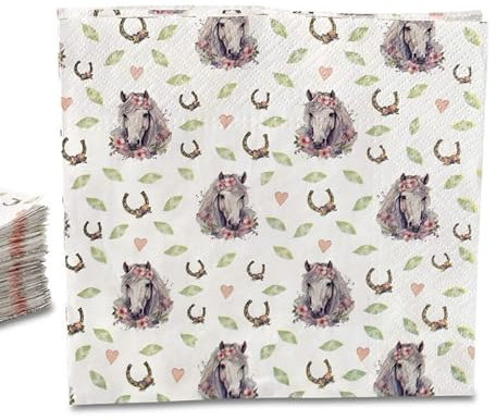 ECOFIESTA 100x Servietten Kindergeburtstag Pferd 33 x 33 cm rosa - Geburtstagsservietten saugfähig - Papierservietten, Partygeschirr
