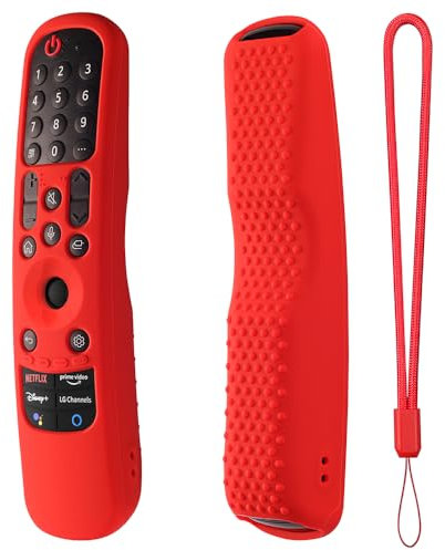 Silicone Remote Protective Case for LG TV Remote MR21GA MR21GN MR21GC MR22GA MR22GN MR22GC MR23GA MR23GN MR23GC TV Stick Anti-Slip Cover Sleeve Shockproof Protector with Lanyard (Red)