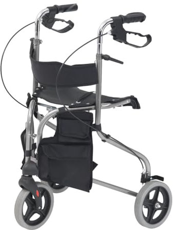 Tri Walker with seat/Lightweight 3 Wheeled rollator with Brakes and Shopping Bag (Silver)