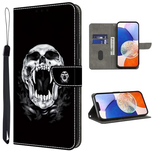 TUOLISG Handyhülle für Huawei P30 Pro Hülle,Schutzhülle Huawei P30 Pro PU Leder Wallet Kartenfach Ständer Klapphülle Lederhüllen Flip Case für Huawei P30 Pro -Schädel