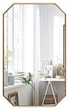 Achteckiger Kreuzfahrtspiegel aus Metall zum Rasieren/Make-up, goldgerahmter, wandmontierter Kosmetikspiegel, schlicht, dekorativ für Wohnzimmer, Badezimmer (40 x 60 cm)