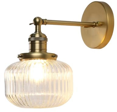 Pathson Vintage Industriel Applique Murale E27 Luminaires Intérieur Abat-jour en Verre Côtelé Ø16CM Lampe Murale pour Salon,Cuisine, Salle de bain,Miroir (Antique)