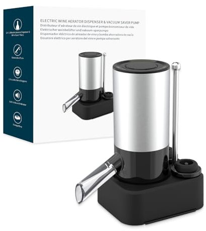 KITCHENDAO Rechargeable Electric Bottle Opener Wine and Wine Saving Pump, Built-in Tone Indicator, Automatic Wine Pourer with USB-C Cable, Storage Base and 2 Stoppers (Black)