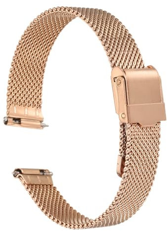 QUARKZMAN Uhrenarmband Mesh Edelstahl 13 mm Ersatz Metall Armband Edelstahlarmband mit Schnellverschluss Uhrenarmbänder Ersatzband Verstellbarer Gütelschnalle für Damen Herren, Roségold