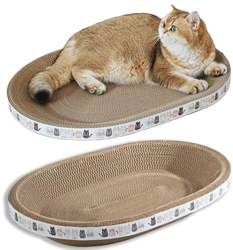 Spindro Paquete de 2 rascadores extragrandes de cartón, rascador ovalado para gatos, cuenco rascador para gatos, cuenco para rascar gatos, sofá de salón redondo, nido para gatos de interior, protector