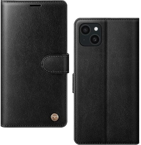 AIMOYU for iPhone 13 Case, Flip Wallet Leather Phone Case with [4 Card Slots] [Kickstand] [RFID Blocking] Magnetic Protective Shockproof Cover for iPhone 13 Phone Case - Black