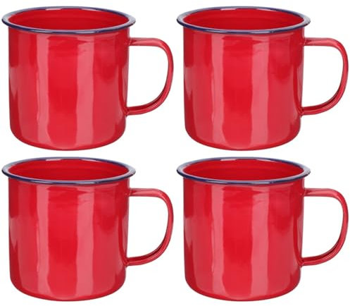 Garneck 4 Stück Vintage Emaille-Tasse für Schokolade, Kaffee - Retro Camping-Kaffeetassen, Pint Kaltes Getränk Kältekissen zur Aufbewahrung von Tee, Büro-Tasse Rot