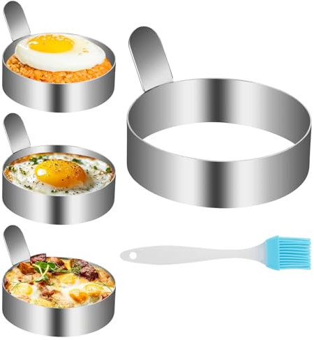 CTDMJ 9cm Pancake Form Egg Ring 3Pack Spiegeleiform Ei Ring Spiegeleierformen für Pfanne Egg Ring Mold mit Fettbürste Antihaft-Spiegeleiformen Edelstahl Zum Kochen von Omeletts/Pfannkuchen/Omeletts