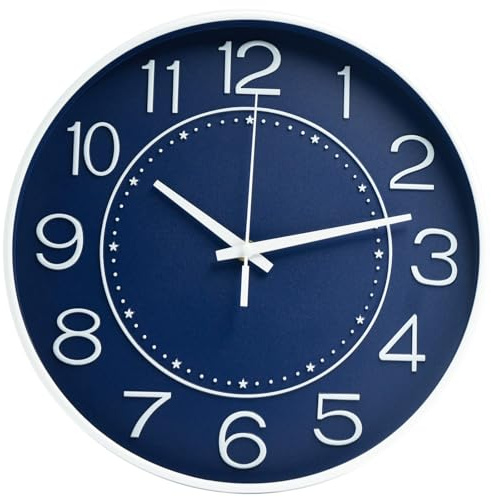 HZDHCLH 30cm Modern Quartz Lautlos Wanduhr Arabisch Ziffer Schleichende Sekunde ohne Ticken für Dekoration Wohnzimmer, Küche, Büro, Schlafzimmer (Navy blau)