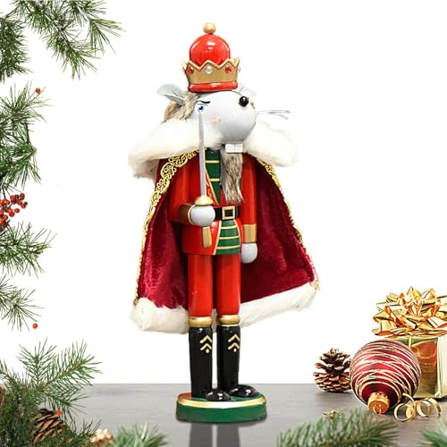Décoration de Noël Casse-Noisette en bois – Statue du roi souris de 30,5 cm | Décoration de Noël festive | Décoration de Noël traditionnelle | Figurine créative en bois pour étagères