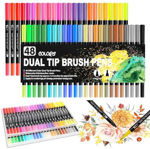 Libershine 48 Farben Dual Brush Pen Set, Aquarellpinsel Set,Filzstifte, Kalligraphie stifte Ideal für Kinder und Erwachsene, DIY zum Zeichnen, Schreiben, Färben, Skizzieren, Malen Nach Zahlen