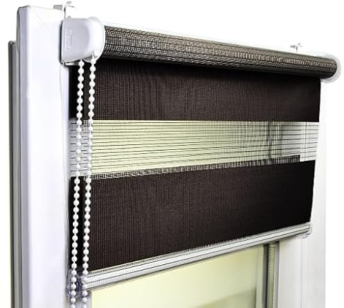 Rollos für Fenster ohne Bohren Klemmfix – Doppelrollo Tag Nacht Duo Rollo – Fenster Rollos für Innen Klemmfix ohne Bohren – 86 x 150 cm – Braun – Voppi