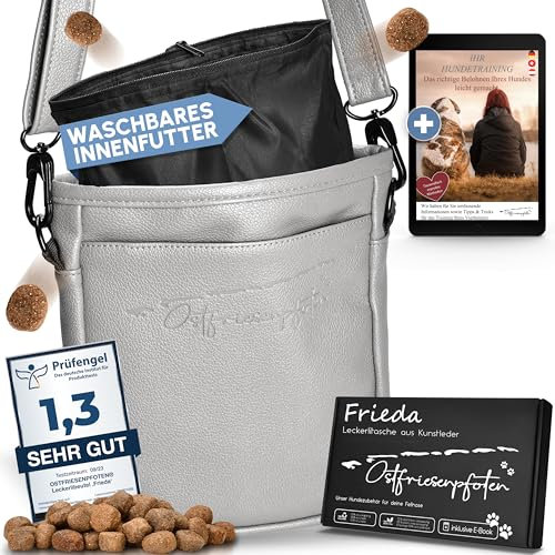 Ostfriesenpfoten® Leckerlibeutel 'Frieda' für Hunde aus hochwertigem Kunstleder - Grau Größe M