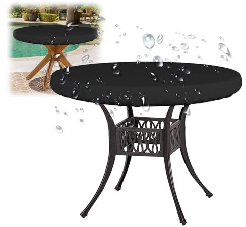 Crysterris Wasserdicht Abdeckung für Tischplatte Rund, Abdeckplane für GartenmöBel Rund,210D Oxford Wetterfest Schutzhülle für Gartentisch Runden mit Zugkordel(Size:112 * 10cm,Color:schwarz)