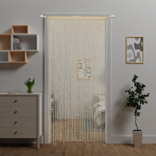 Ateasierlife Rideau à ficelles pour porte, séparateur de pièce à suspendre, panneau à franges pour placard, fenêtre, mur, toile de fond, portes de style bohème transparent (90 x 200 cm)