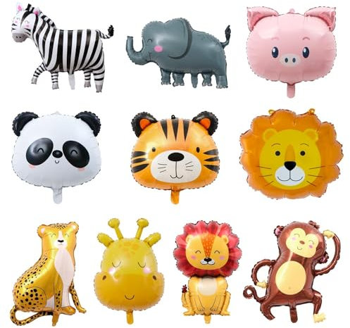OVDGWC 10 Stück Aluminiumfilmtierballons, Süße Zeichentrickballons, Kreative Dschungel -Hintergrunddekoration, Kindergeburtstags -Ballon -Dekoration Für Die Kindergeburtstagsfeier