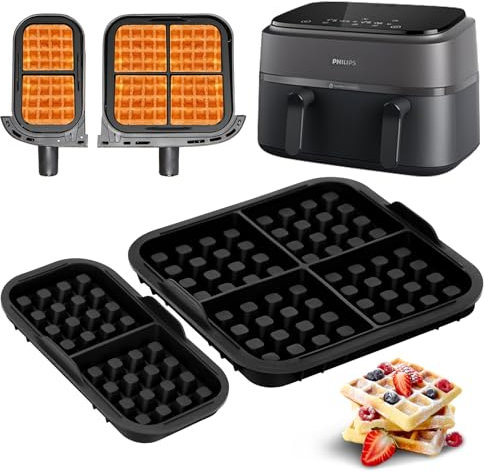 wokdsbl Pack of 2 Waffle Inserts for Philips Dual Basket Airfryer 3000 Series 6L/3L, Belgian Waffles Compatible with Philips NA350, Tefal EY9018, Philips Silicone Waffle Accessory Inserts
