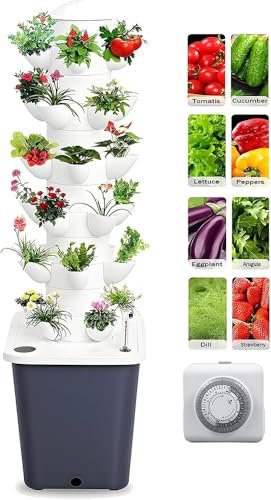 Vertical Hydroponic Tower Garden System - 6 Layer 30 Pods Hydroponic Grow Tower Kit with Water Pump & Timer, BPA-Free Modular Indoor/Outdoor for Strawberries, Tomatoes, Lettuce, Herbs (Black Base)