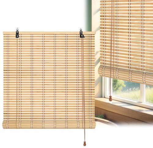 Enarviflare Bambus Jalousien Innen Lichtfilter, 45-180cm Breit Natürlich Bambusrollos, Sichtschutz Retro Raffrollo, Wärmedämmung Wetterfest Balkon Dekoration, Für Fenster/Tür/Terrasse/Innen/Außen