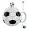 Pawcean Taza de cerámica con diseño de balón de fútbol con tapa, taza temática de fútbol con cuchara y llavero, gran regalo para los fanáticos del fútbol