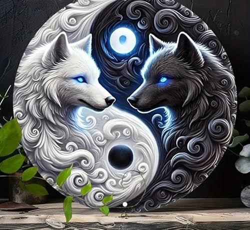 Generisch Yin Yang Wolf Kopf Metall Schild Wand-Deko Thor Hammer Wandbild wall