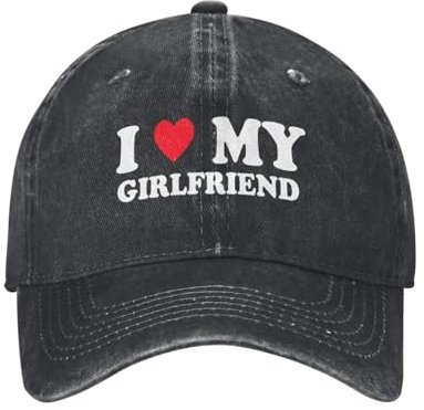 KWQDOZF Baseballkappe mit Aufschrift „I Love My Girlfriend, Unisex, verstellbar, klassisch, verwaschener Denim, Vintage, für Männer und Frauen