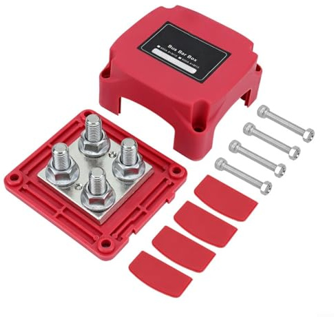 URPIZY 400A Maritimer Stromverteiler Busbar Panel Mit M10 Anschlüssen Für Wohnmobile Boote LKW 12V-48V DC Verstärktes Nylon Kupfer Edelstahl Verteilerkasten(red)