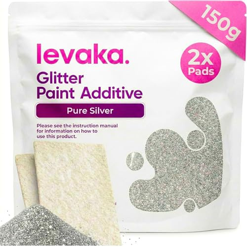 Levaka 150 grammes Additif Paillette pour Peinture Argent Pur - 2 Tampons Récurants Inclus - Mélangez avec Peinture Murale à Emulsion pour un Effet Pailleté sur les Murs le Plafond le Bois