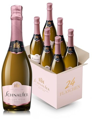 Schnaufer Pinot Rosé Brut – Premium Jahrgang Rosé Sekt aus 100 % Pinot Noir – Feinperlig, Fruchtig & Trocken – Familienkellerei aus Baden-Württemberg seit 1918 (24 x 0,75L)
