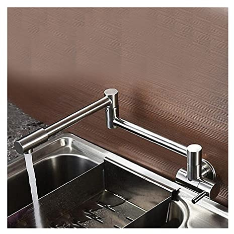 XCHSXYL Robinet de Cuisine Mural à Double Articulation en Nickel brossé pour évier et cuisinière, Finition Laiton