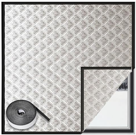 Thermo Cover Fenster-Isolierfolie 210 x 140 cm, Selbstklebendes Klebeband, Kontrollieren Sie Die Raumtemperatur, Winter-Fensterisolationsset, mit Klettband für Dachböden, Silber