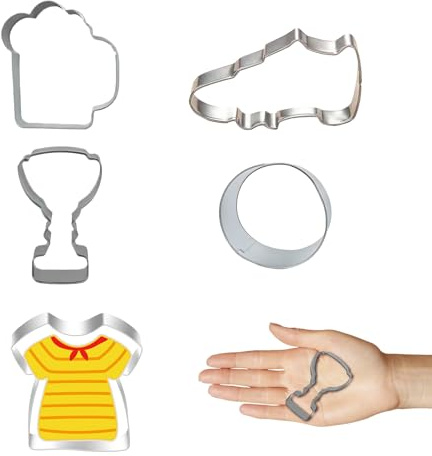 LEIIERUY 5 Découpeurs à Biscuits Football en Acier Inoxydable – Moules pour Gâteaux, Pâtisseries, Loisirs Créatifs – Cadeau Anniversaire Supporter Coupe du Monde