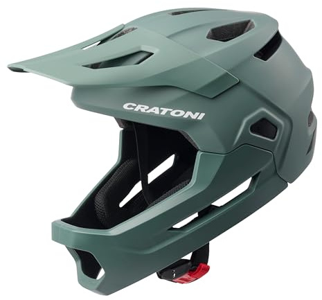 Cratoni Jugendhelm Madcat Fullfacehelm Fahrradhelm Kinnbügel S/M 49-56 MTB Kinderhelm Downhillhelm (sage)