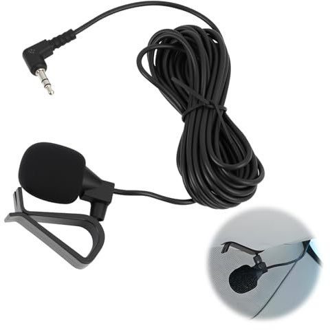 Microfono esterno autoradio 3,5 mm compatibile con Sony, Kenwood, Alpine, JVC e Pioneer, cavo 3 m, jack angolato 3,5 mm, per navigazione, stereo Bluetooth, GPS e DVD, plug & play