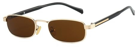 QVKUUT Rechteckige Kleine Retro-Sonnenbrille, Unisex, Metallrahmen, UV400-Schutz, 90er 00er Vintage-Stil