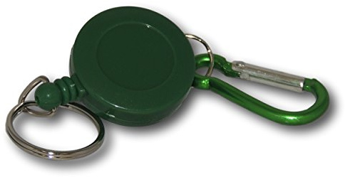EPOSGEAR Retractable Reel Recoil Pull Key Ring Chain Cord Carabiner Belt Clip Ski Pass ID Card Badge Holder (1 Pack, Green - Keyring)